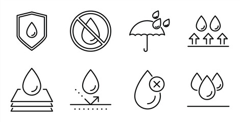 Water Resistance and Waterproof Icon Set for Product Protection and Safety