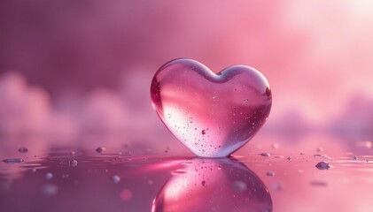 Heart-shaped glass suspended in a sea of pink mist, misty, heart, peaceful