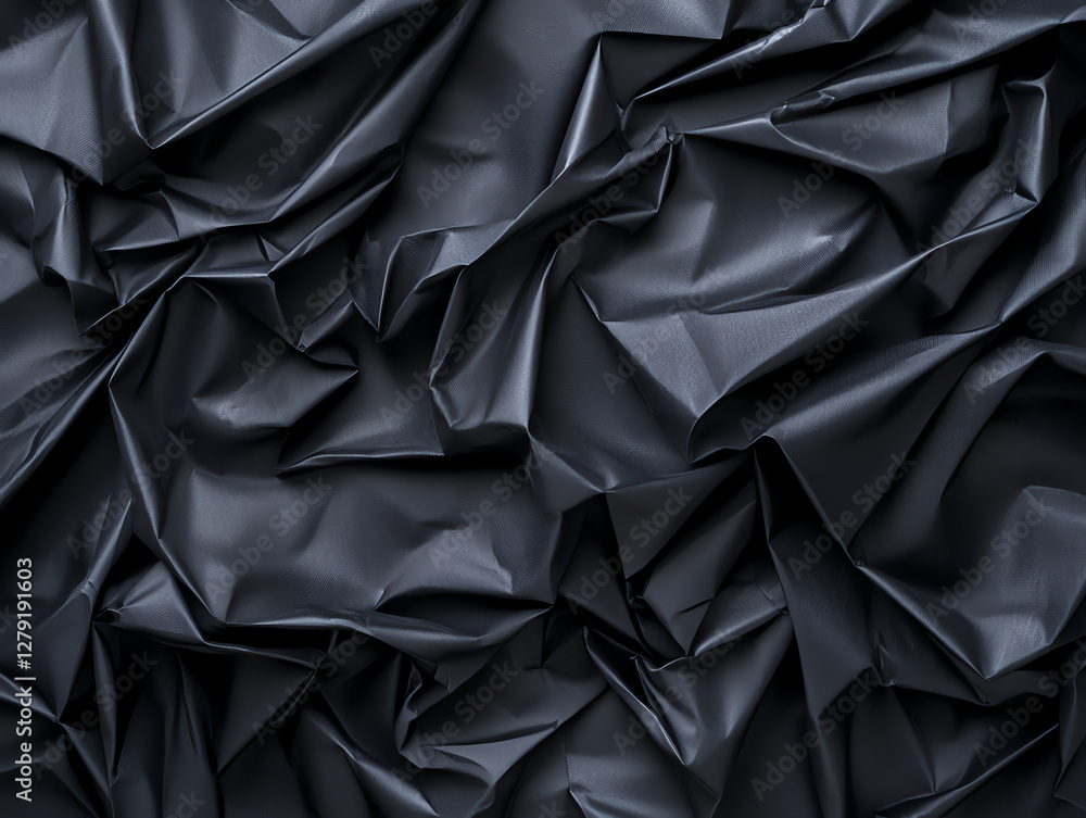 Aufkleber crumpled black kraft paper texture creates dramatic and artistic background. deep shadows and folds 