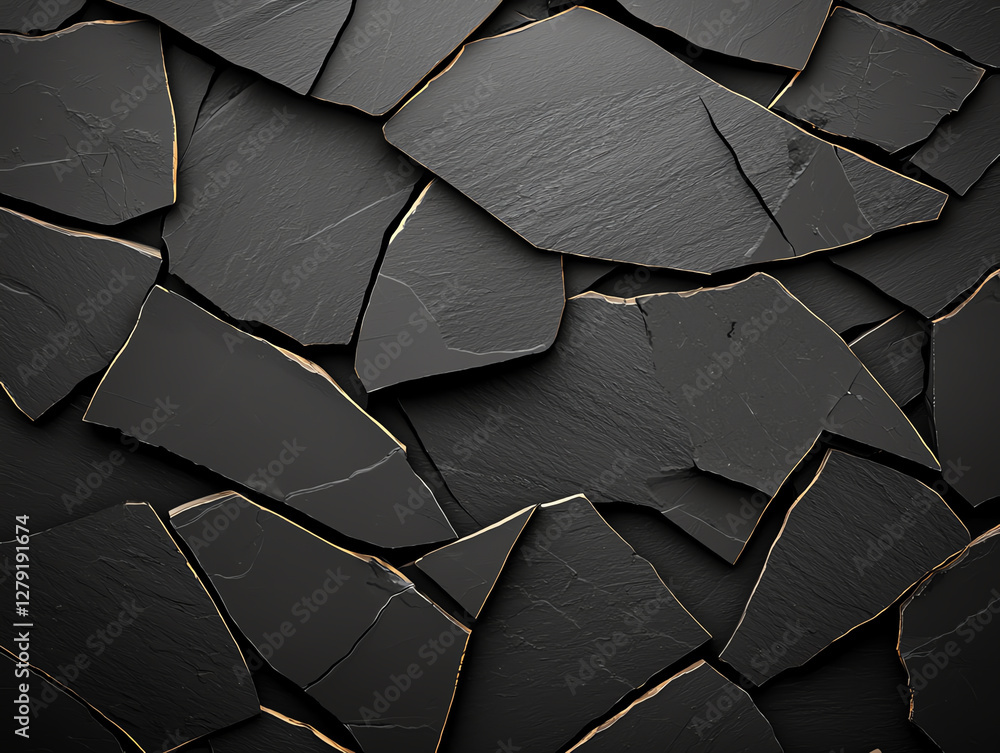 Poster cracked black rock texture creates abstract natural pattern, showcasing unique and artistic design. 