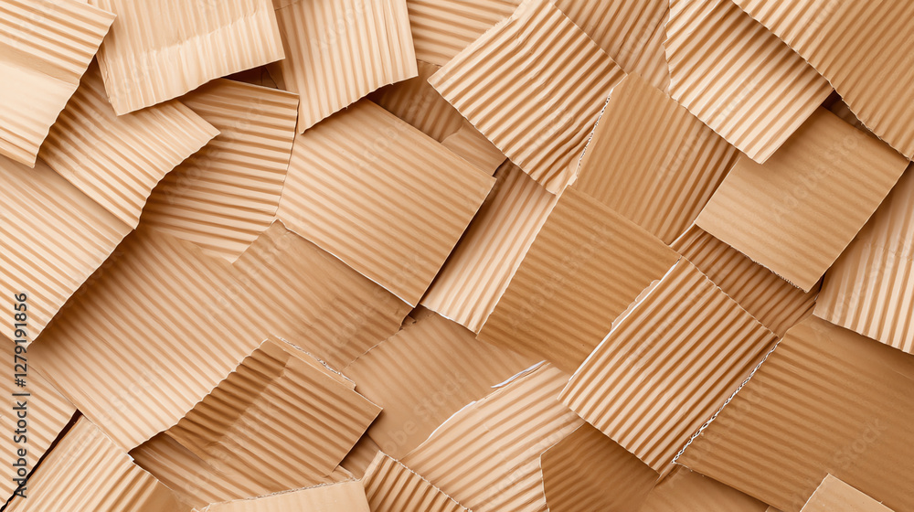 Poster textured corrugated cardboard in warm kraft brown color, creating visually appealing pattern. layere