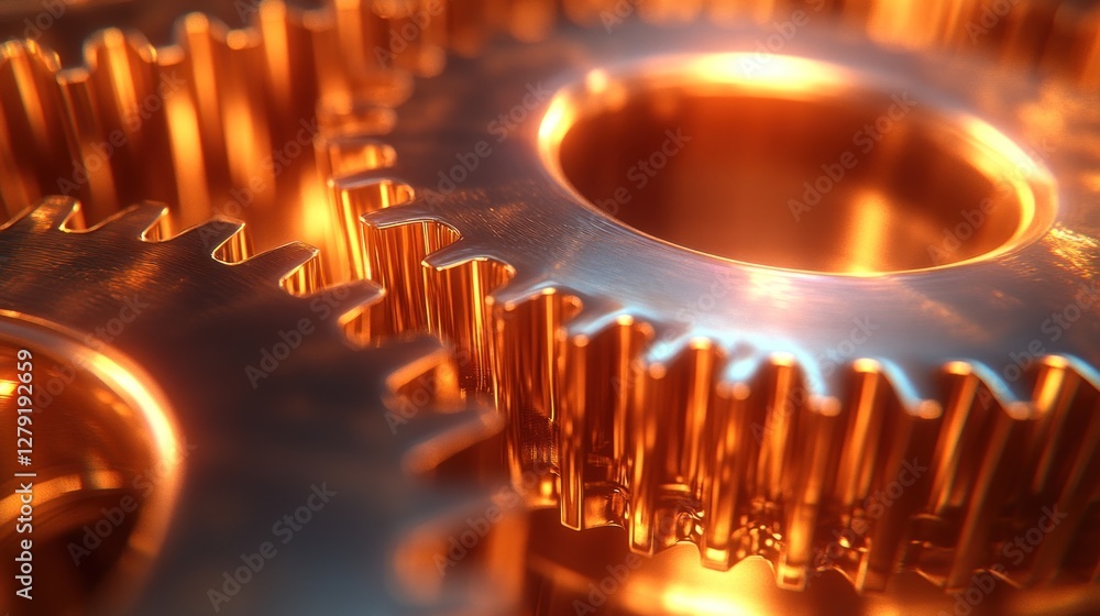 Poster golden gears intermeshing precisely in motion