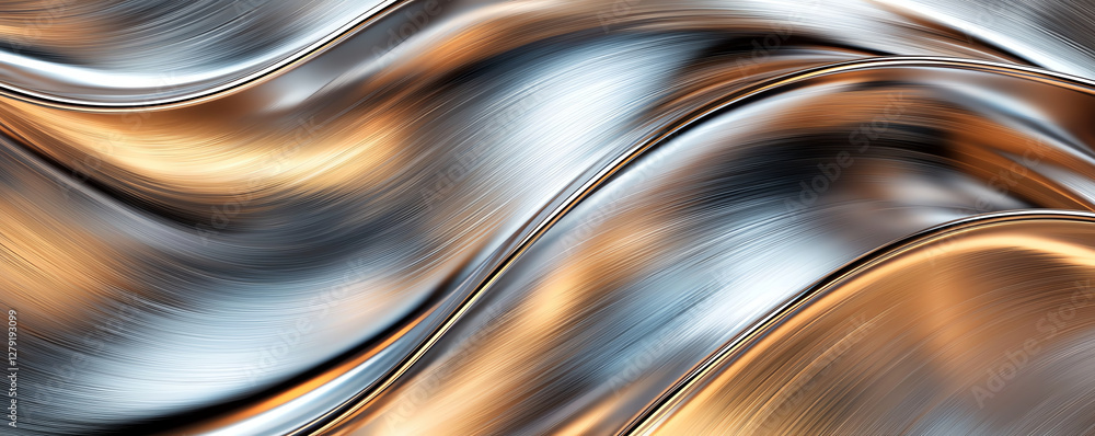 Aufkleber sleek metallic waves in silver and gold tones create dynamic visual effect. smooth, brushed texture 