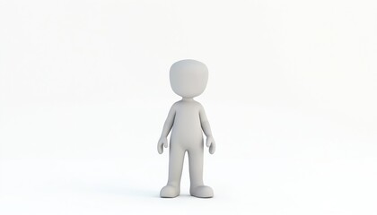 3D white cartoon character standing on clean white backdrop. Simple minimal figure for business technology presentation, web design reference. Avatar model with blank copy space. Modern design
