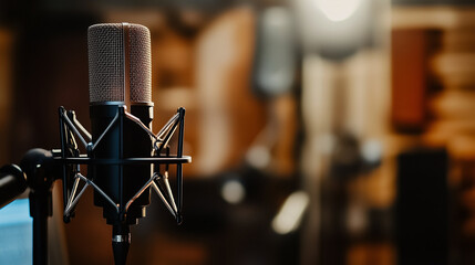 A professional microphone in a recording room.