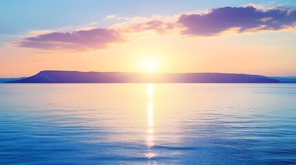 Fototapeta premium Serene Ocean at Sunset with Horizon over Calm Water in Violet Sky with Clouds