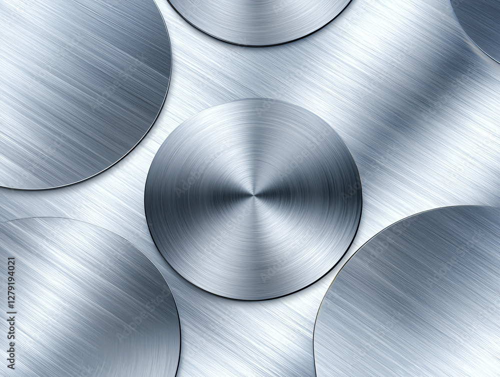 Poster brushed shiny silver aluminum metal texture with circular patterns creates modern and sleek appearan