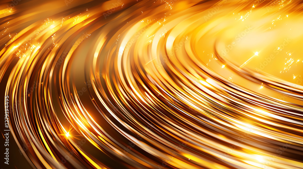 Poster shiny golden waves with sparkling light create dynamic and vibrant background. smooth curves and rad
