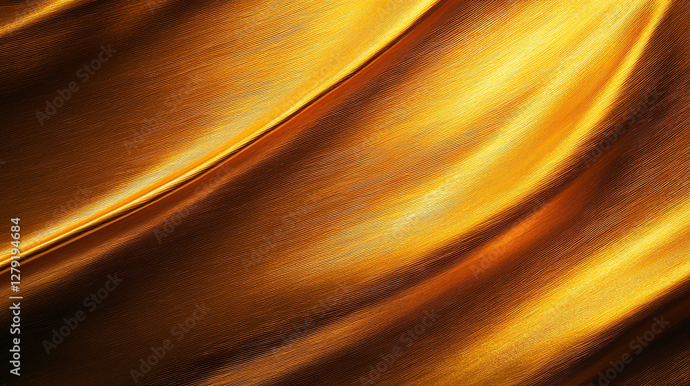 Poster close up view of smooth, shiny golden fabric with flowing waves, creating luxurious and elegant appe