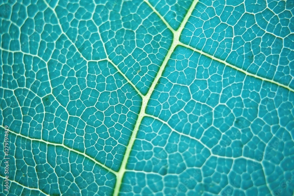 Poster natural leaf cell structure macro photography in turquoise color. abstract organic pattern of leaf v