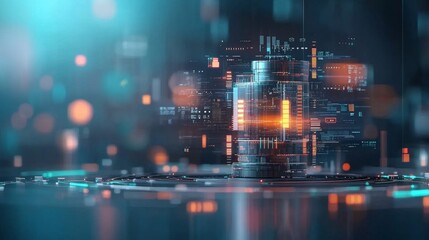 Data processing innovation showcased through advanced digital display technology urban environment abstract visualization futuristic concept