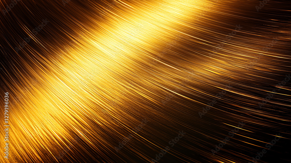 Poster shimmering golden metal sheet with smooth, flowing lines creating dynamic texture. bright reflection
