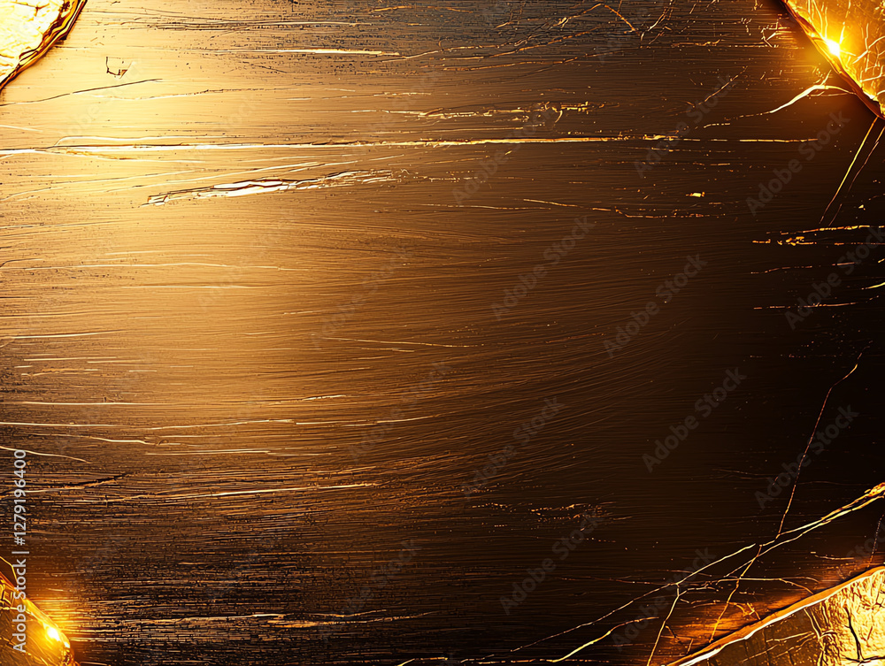 Poster shiny gold textured background with scratches and rough edges, creating luxurious and elegant appear