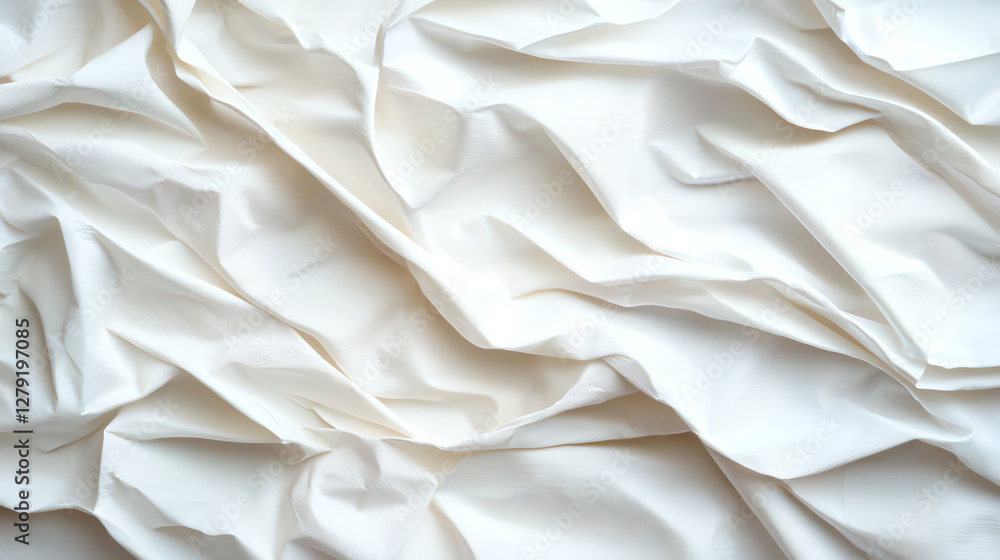 Poster crumpled white plastic material with smooth texture and soft folds creates interesting visual effect