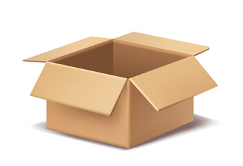 Open cardboard box on white background. Vector illustration