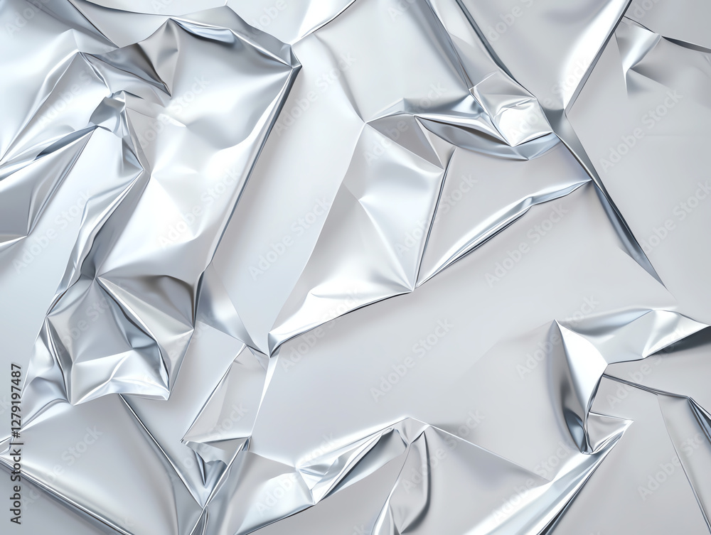 Poster crumpled silver foil texture with shiny, smooth surface, creating modern and artistic look. ideal fo