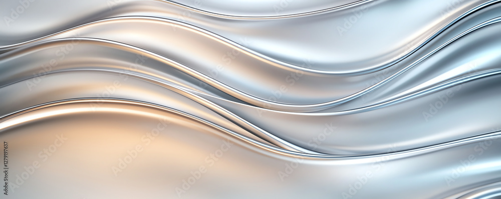Poster sleek metallic silver waves create smooth, flowing texture with gradient effect. design evokes sense