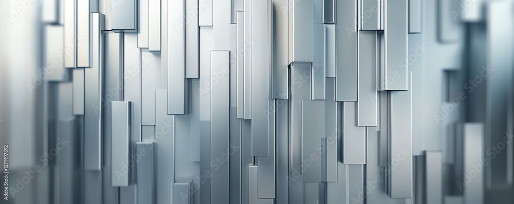Poster sleek metallic silver gradient with vertical bars creating modern, abstract design. shiny surface re