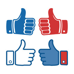 Vector hand shows thumb up, as a sign of good and bad feedback