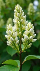 Obraz premium White buds on deciduous aesculus glabra tree in garden, foliage, nature, garden