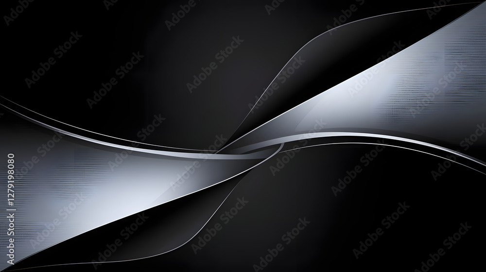 Poster elegant curves: a dynamic composition showcasing sleek metallic elements intertwined against a dark 