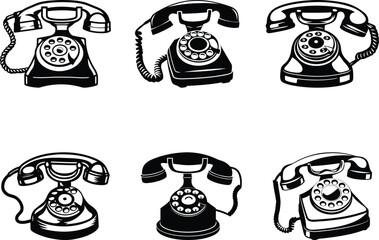 Modern and old Telephone vector illustration set, Telephone silhouette vector art, Telephone line art vector 
