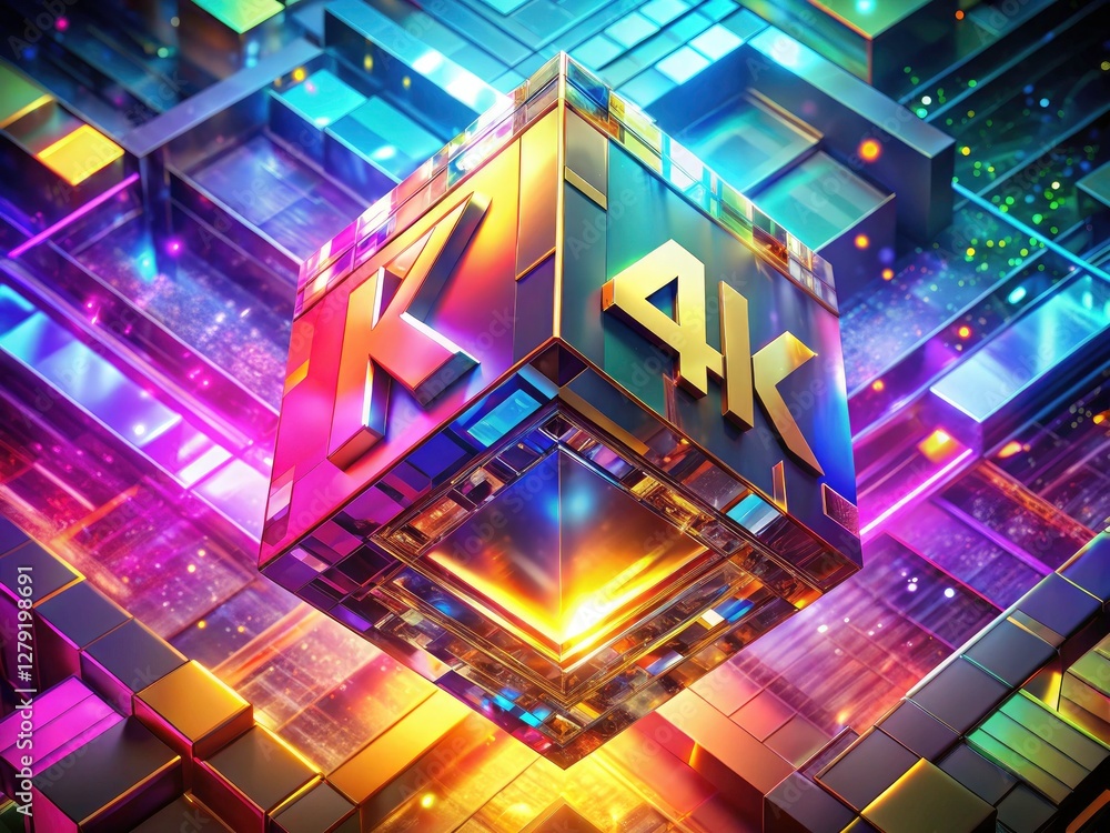 Poster 4k abstract cube background cgi animation - right-aligned subject, copy space