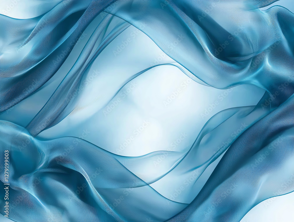 Poster translucent blue fabric waves create serene and calming atmosphere, perfect for backgrounds or desig