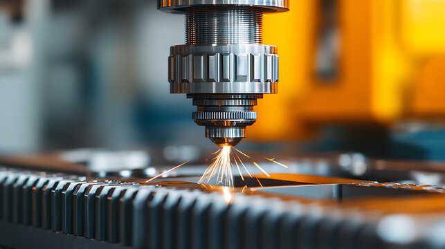 Precision cutting of automotive gear industrial workshop laser machining process high-tech environment close-up view engineering excellence