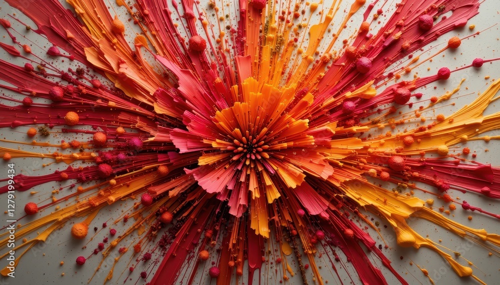 Poster vibrant explosion of colorful paint splashes on abstract canvas