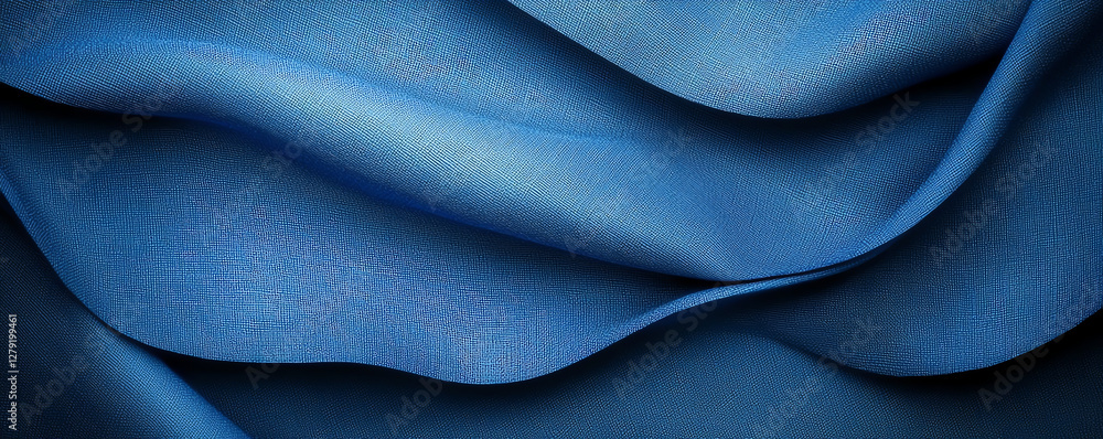 Poster soft blue fabric texture with elegant folds and waves, perfect for backgrounds or textile design. sm