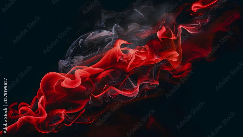 Poster vibrant smoke: an abstract display of vivid red and gray smoke swirls against a dark backdrop, creat