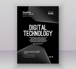 White black gradient technology digital cover connect template, abstract cyber nano information communication, innovation future tech data, internet network connection, Ai big data line illustration