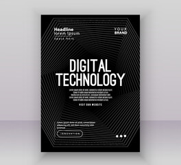 White black gradient technology digital cover connect template, abstract cyber nano information communication, innovation future tech data, internet network connection, Ai big data line illustration
