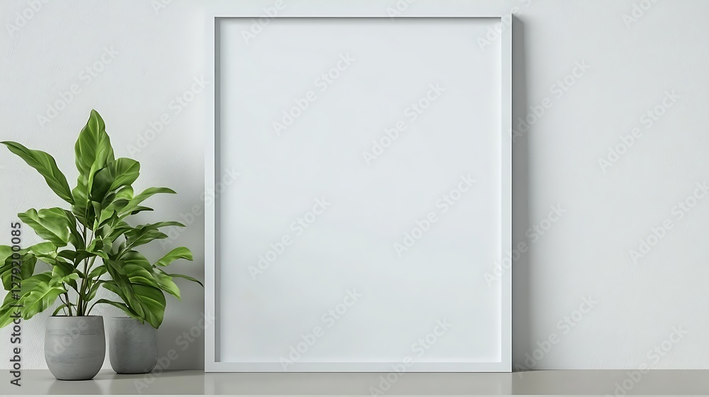 Poster A minimalist shelf displaying a blank white frame, emphasizing empty space and simplicity in design.