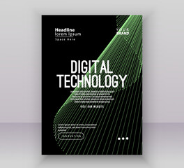 Gold black gradient technology digital cover connect template, abstract cyber nano information communication, innovation future tech data, internet network connection, Ai big data line illustration