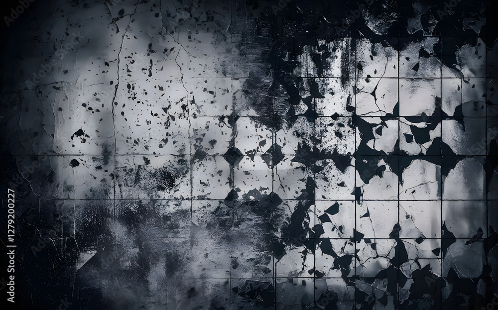 Poster decomposition and decay: an abstract and textured view of fragmented tiling, hinting at deterioratio