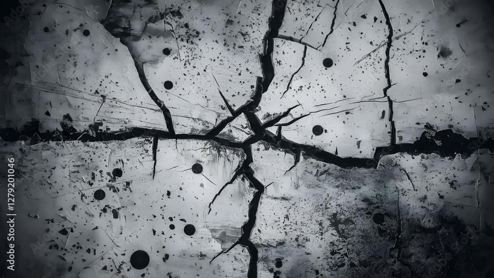 Poster cracked concrete: a striking close-up of a weathered concrete surface, marred by a network of deep c