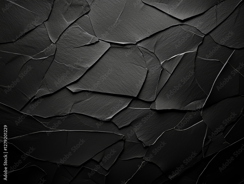 Poster textured black surface with cracked patterns, creating dramatic and modern look. ideal for backgroun