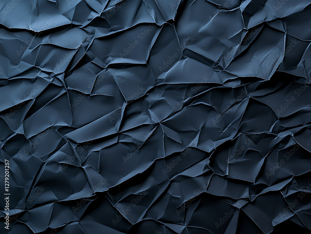Poster crumpled dark paper texture with intricate folds and shadows, creating dynamic visual effect. ideal 