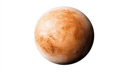 Fototapeta premium Detailed close up of a celestial body, spherical in shape, exhibiting a predominantly orange and brown surface with subtle textural variations and a