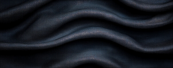 Luxurious black fabric with smooth, flowing waves, creating elegant texture. Perfect for fashion, upholstery, or interior design projects