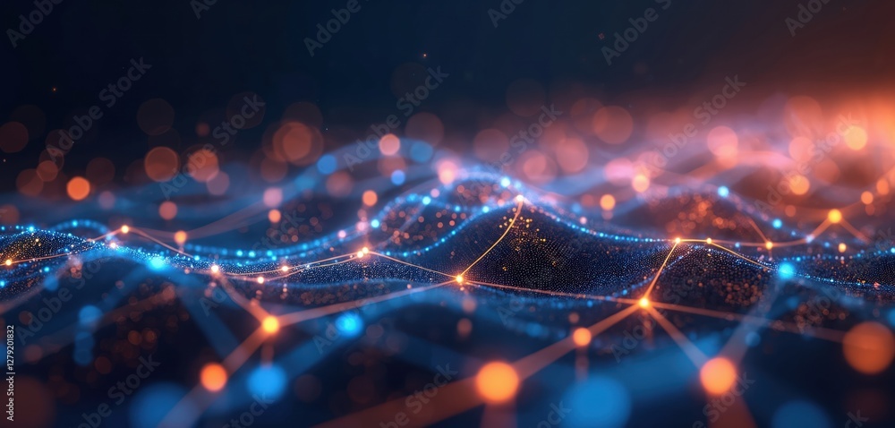 Aufkleber shiny background with blue, orange glowing lines. generative ai wallpaper. futuristic mesh net desig