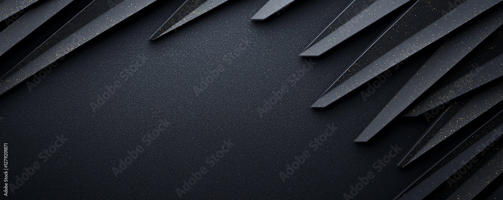 Poster sleek black abstract background with sharp geometric shapes and textured surface, creating modern an