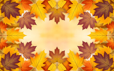 Autumn Leaves Frame: A vibrant collection of autumn leaves, showcasing a rich tapestry of colors, meticulously arranged to form a captivating frame, perfect for seasonal themes. 