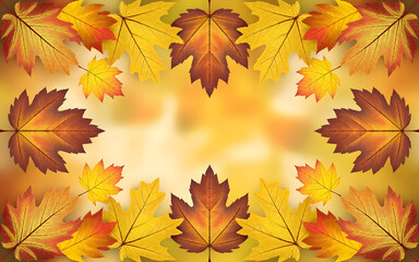 Autumnal Embrace: A vibrant composition of colorful maple leaves forms a decorative border, radiating warmth and the essence of the fall season. 