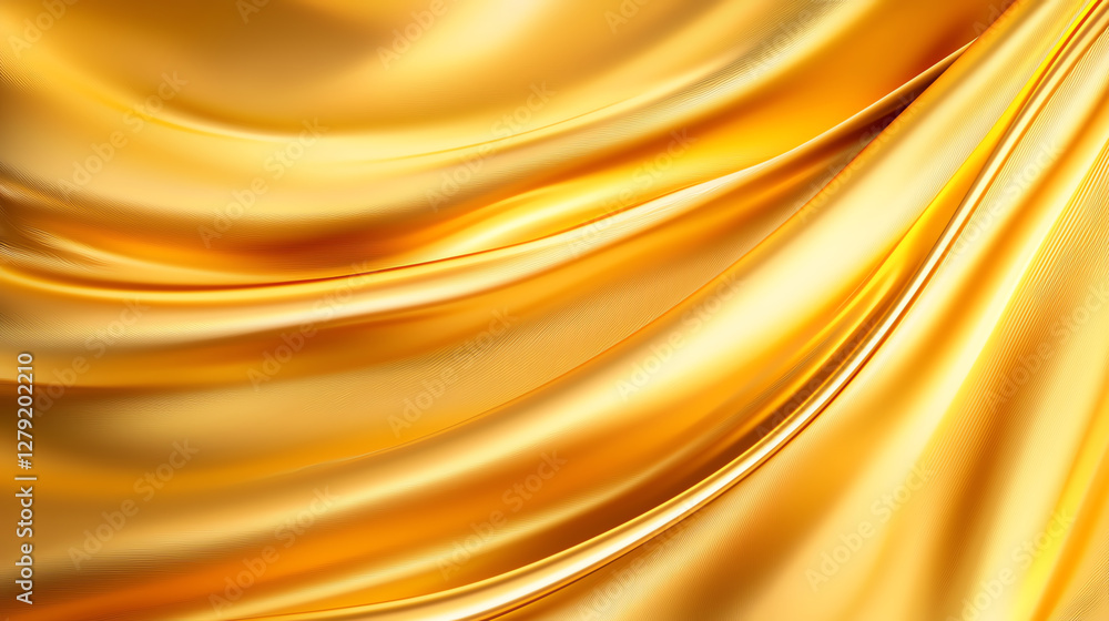 Poster luxurious golden silk texture with smooth, flowing waves, creating elegant and rich appearance. perf