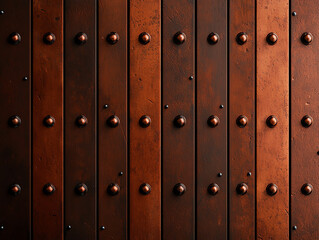 Fototapeta premium Antique copper door with geometric patterns and worn texture, showcasing rustic charm. rich brown tones and metallic accents create warm, inviting atmosphere