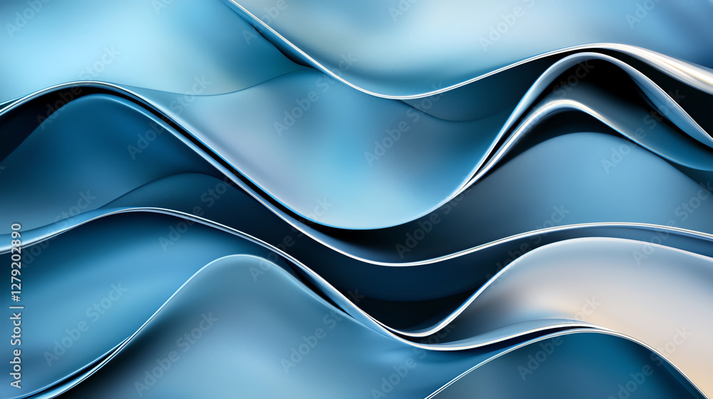 Poster smooth blue waves create serene and calming abstract texture, showcasing flowing lines and gentle cu