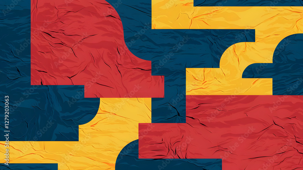 Poster abstract geometric composition: bold geometric shapes in primary colors create a striking abstract c